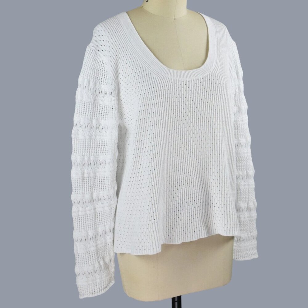 ELIE TAHARI NOVELTY STITCH WHITE COTTON SWEATER - Picture 4 of 9